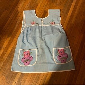 Vintage Blue Gingham Apron with Floral Accents